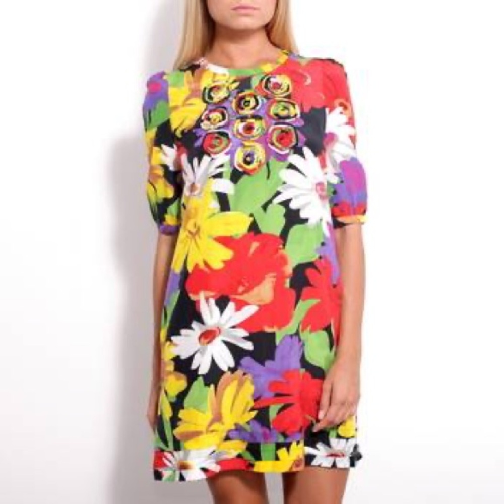 See By Chloe Floral Shift Dress Silk Cotton Applique Size 46 US 10 Bold